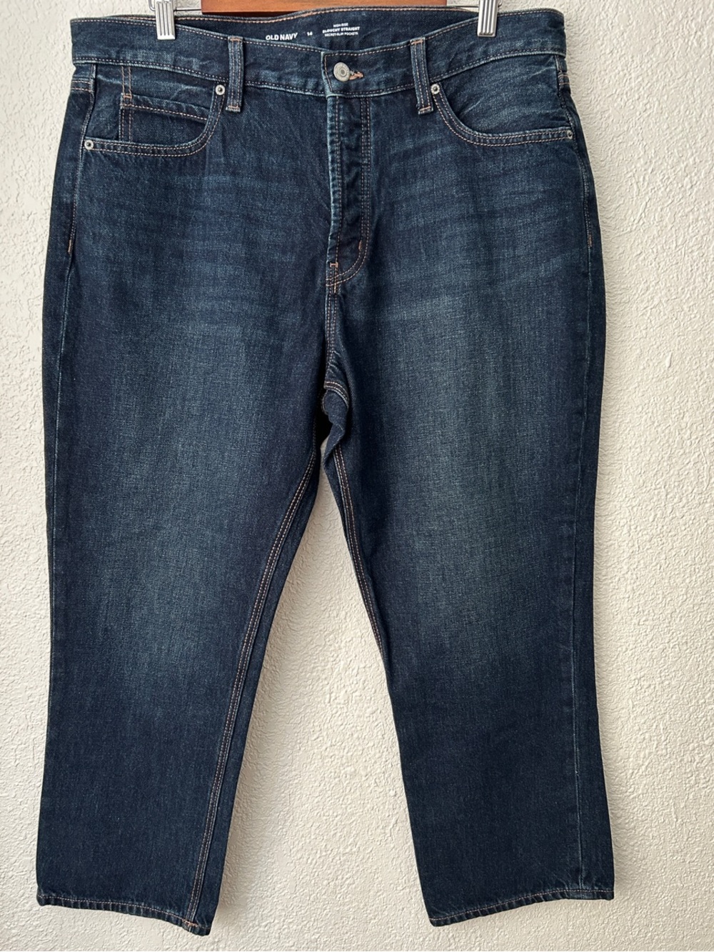 Old Navy Size 14 High-Rise Slouchy Straight Leg Denim Jeans Button Fly Closure